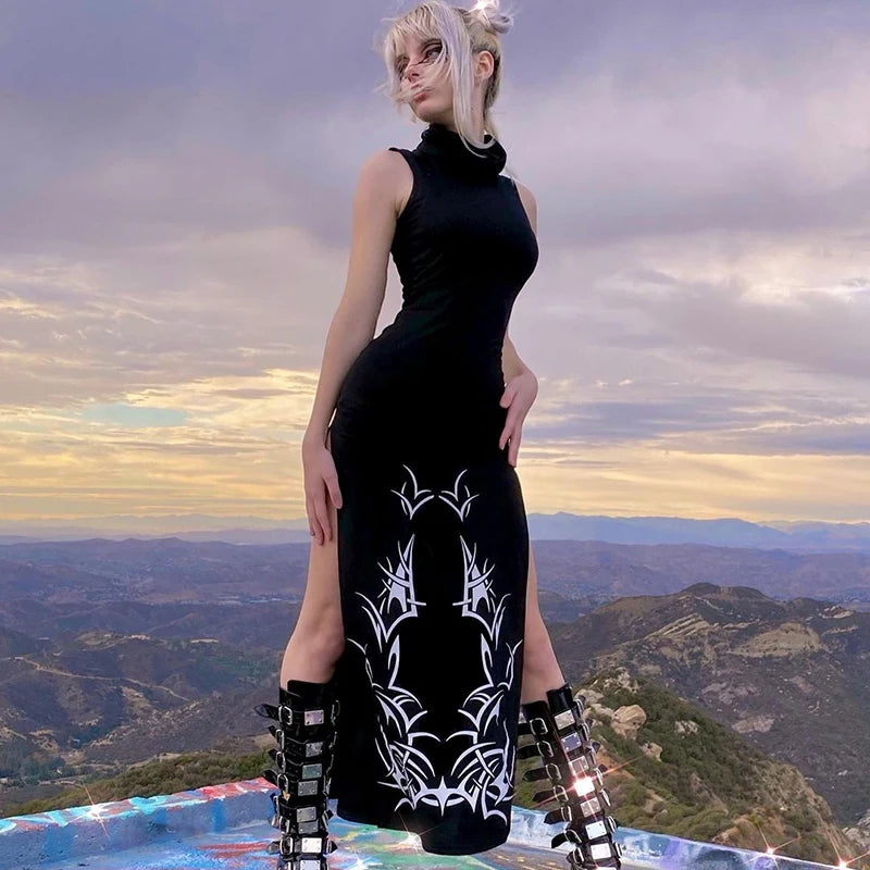 Vestido De Cuello Alto Con Tribales