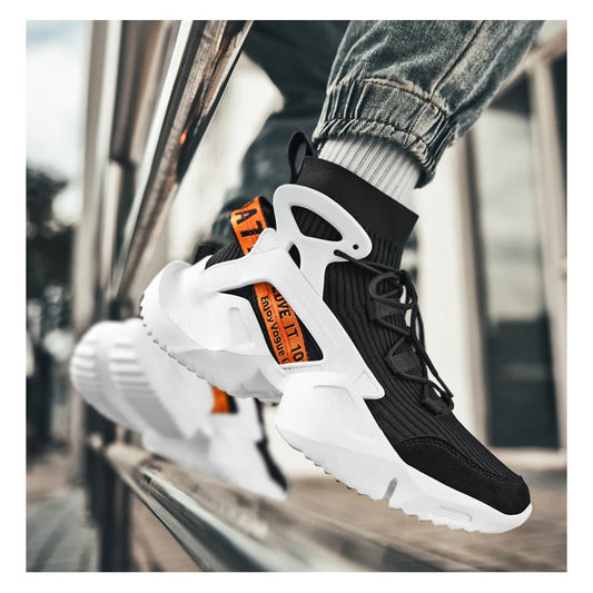 Deportivas Techwear Negras De Solapa Blanca Con Plataforma