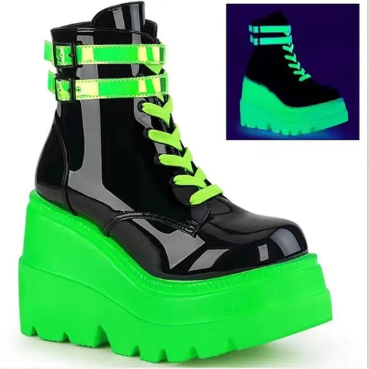 Botas Techwear Con Plataforma Verde Neón