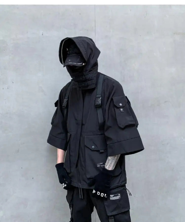 Chaqueta Techwear De Media Manga Con Capucha