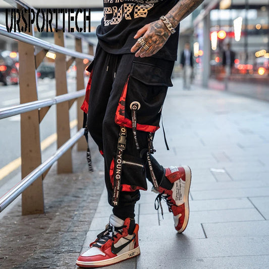 Pantalón Cargo Techwear Negro y rojo