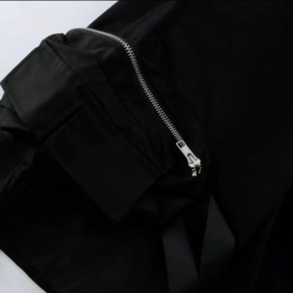 Pantalones Techwear Con Bolsillos De Cremallera Y Cintas Ligero