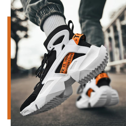 Deportivas Techwear Negras De Solapa Blanca Con Plataforma