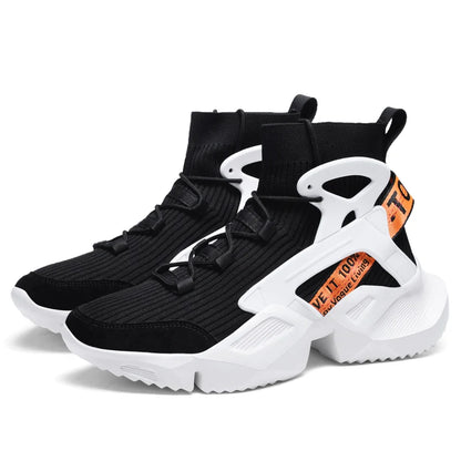 Deportivas Techwear Negras De Solapa Blanca Con Plataforma