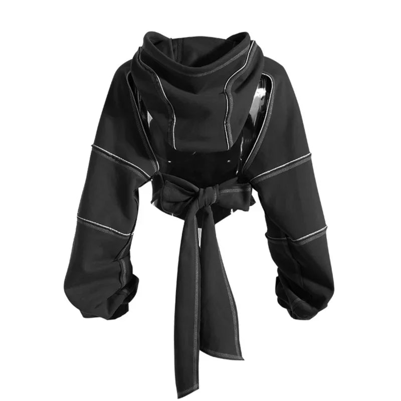 Sudadera Techwear De Espalda Abierta Con Lazo