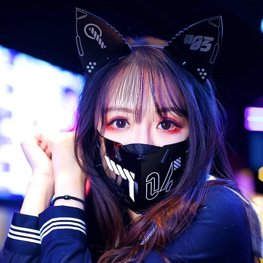 Mascara Cyberpunk Con Orejas De Gato