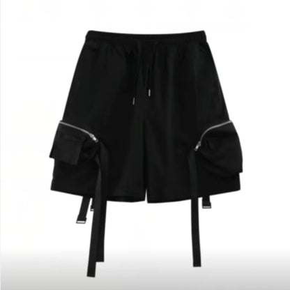 Pantalones Techwear Con Bolsillos De Cremallera Y Cintas Ligero