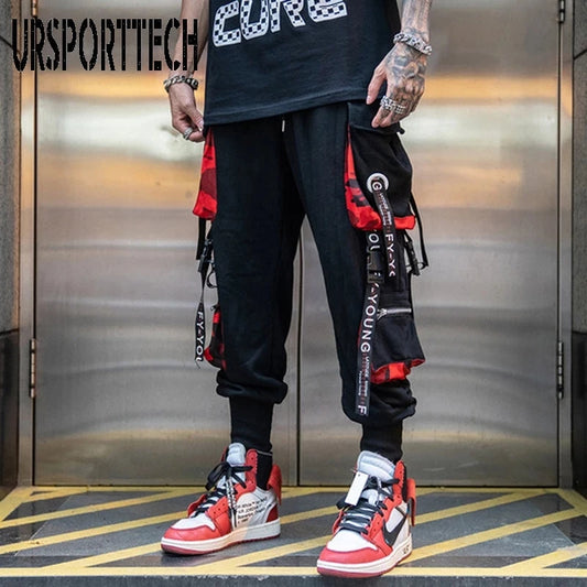 Pantalón Cargo Techwear Negro y rojo