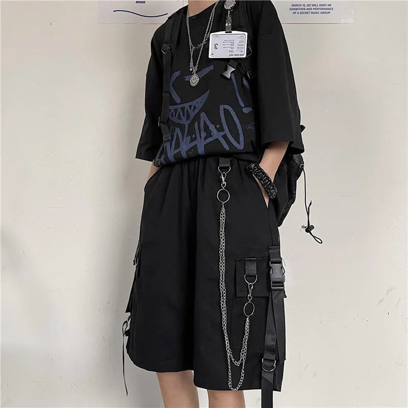 Pantalones De Cargo Medio Largo Con Cadenas