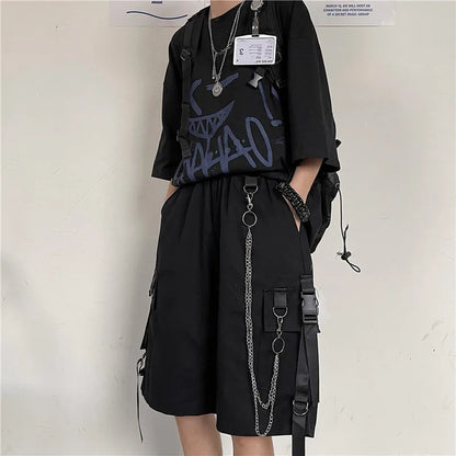 Pantalones De Cargo Medio Largo Con Cadenas