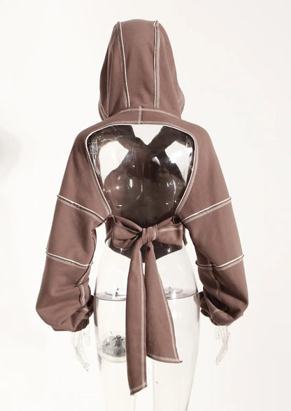 Sudadera Techwear De Espalda Abierta Con Lazo