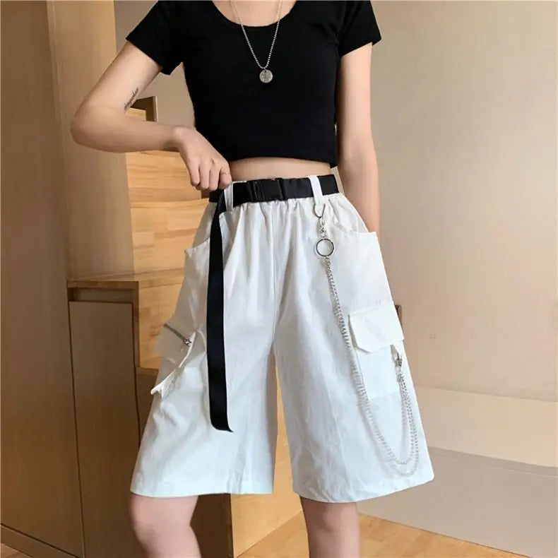 Pantalones De Cargo Medio Largo Con Cadenas