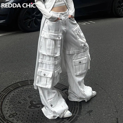 Pantalón Cargo Multibolsillos Techwear Blanco