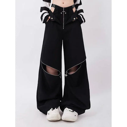 Pantalones con Cremalleras En Las Rodillas Y Apertura En La Cintura