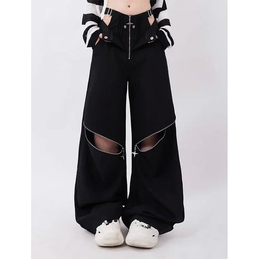 Pantalones con Cremalleras En Las Rodillas Y Apertura En La Cintura